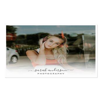 Small Modern Photography Calligraphy Script Trendy Chic Square Business Card Front View