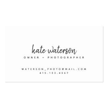 Small Modern Photography White Script | Business Cards Back View