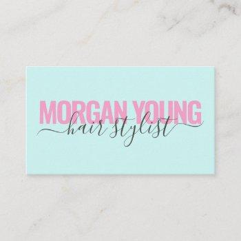 modern pink blue hair stylist script signature business card