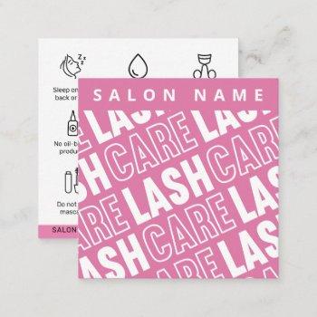 modern pink eyelash extensions lash lift aftercare square business card