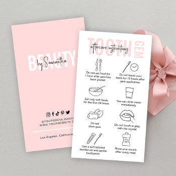 modern pink logo tooth gem aftercare instructions business card