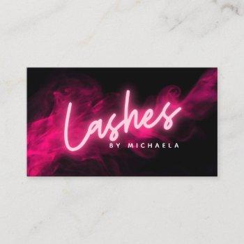 modern pink neon & smoke lashes/eyelash extensions business card