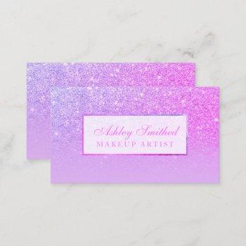 modern pink purple glitter lavender ombre makeup business card