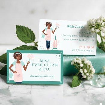 modern pretty black woman cleaning & maid services business card