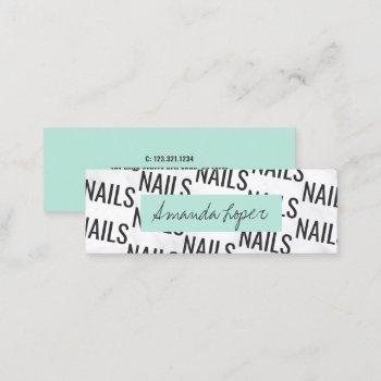 modern pretty white marble black mint green nails mini business card