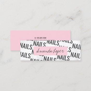 modern pretty white marble black & pink nails mini business card