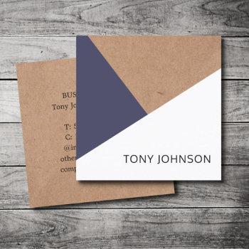 modern printed kraft dark blue white geometric square business card