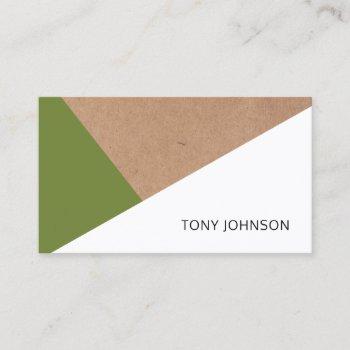 modern printed kraft olive green white geometric business card