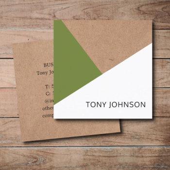 modern printed kraft olive green white geometric square business card