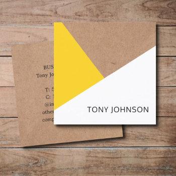 modern printed kraft yellow white geometric square business card