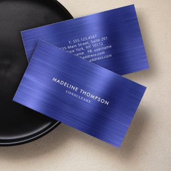 modern professional brushed metallic royal blue business card