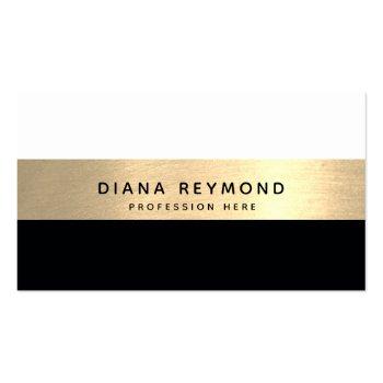 Small Modern Professional Faux Gold Stripe White Black Business Card Front View