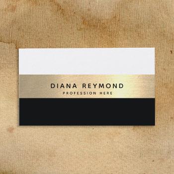 modern professional faux gold stripe white black business card