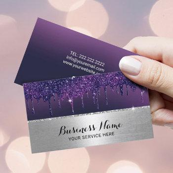 modern purple drips silver border beauty salon spa business card