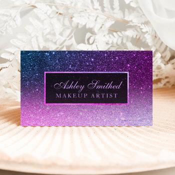 modern purple ombre blue glitter chic ombre makeup business card