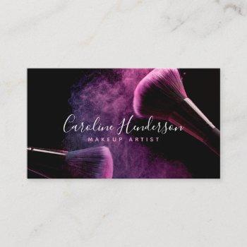 modern purple powder & brushes makeup artist business card