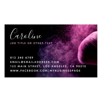 Small Modern Purple Powder & Brushes Makeup Artist Business Card Back View