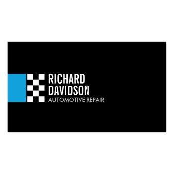 Small Modern Racing Flag Logo In Blue Automotive Business Card Front View