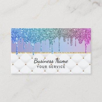 modern rainbow unicorn glitter drips beauty salon business card
