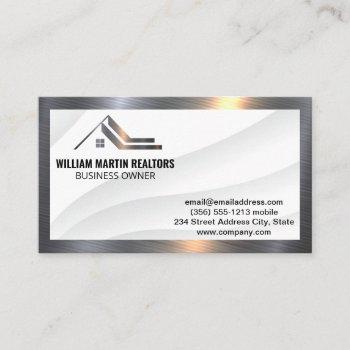 modern realtor metal logo | metallic border business card