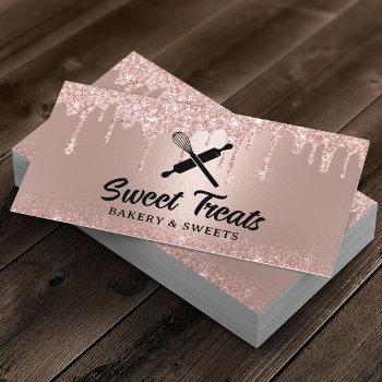 modern rose gold drips pastry chef cupcake bakery business card