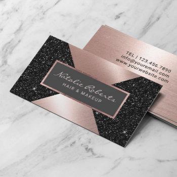 modern rose gold faux black glitter beauty salon business card