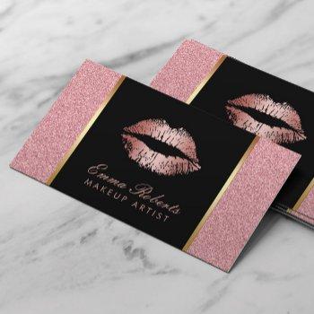 modern rose gold lips makeup artist beauty salon business card