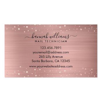Small Modern Rose Gold Nail Technician  Business Card Back View