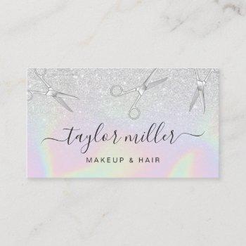 modern silver glitter holographic hairstylist business card