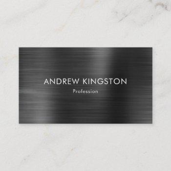 modern simple dark grey faux brushed steel metal business card