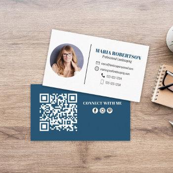 modern simple minimalist qr code social media blue business card