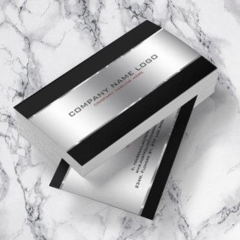 modern simple shiny metallic silver and black business card