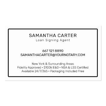 Small Modern Simple White Notary Loan Signing Agent Business Card Back View