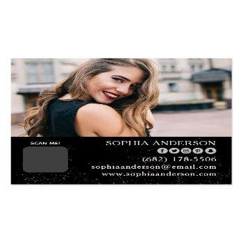 Small Modern Social Media Add Your Logo Photo Qr Code  Square Business Card Back View