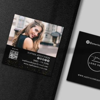modern social media add your logo photo qr code  square business card