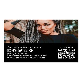Small Modern Social Media Add Your Logo Photo Qr Code Square Business Card Back View