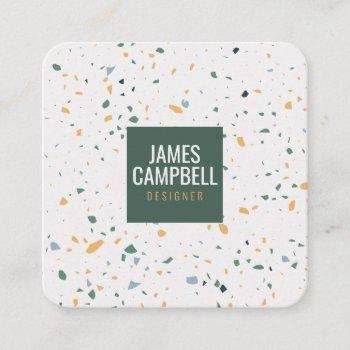 modern soft green terrazzo marble abstract pattern square business card