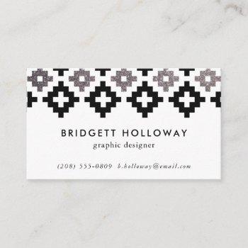 modern southwest blanket black faux silver glitter business card