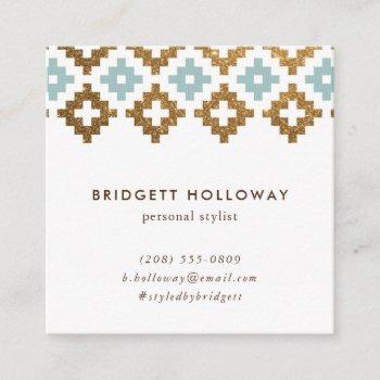 modern southwest blanket mint and gold glitter square business card