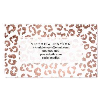 Small Modern Stylish Hand Drawn Rose Gold Leopard Print Business Card Back View