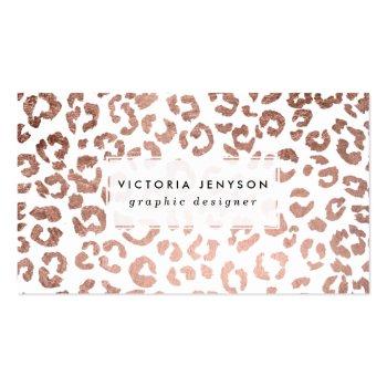 Small Modern Stylish Hand Drawn Rose Gold Leopard Print Business Card Front View
