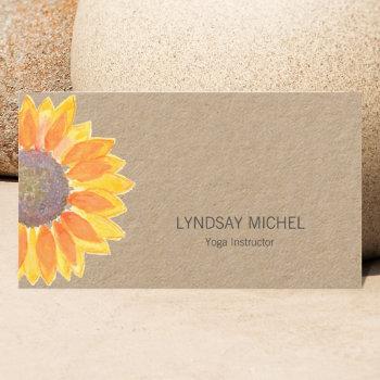 modern sunflower yoga instructor kraft paper business card