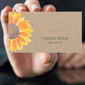 modern sunflower yoga instructor kraft paper business card