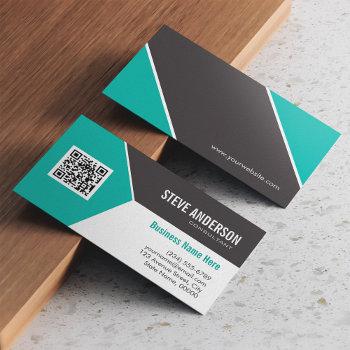 modern teal turquoise corporate qr code logo business card