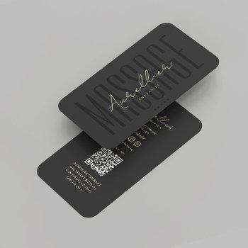 Small Modern Therapy Massage Physiotherapist Black  Business Card Front View