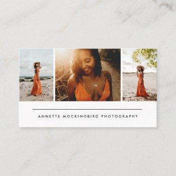 modern three photo photography business business card