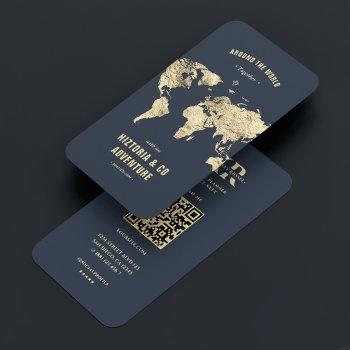 modern travel planner travel agency dark blue gold business card