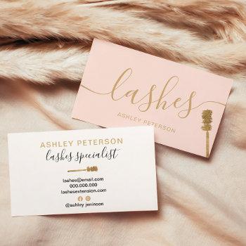 modern trendy girly gold lashes brush blush pink business card