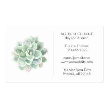Small Modern Trendy Green Purple Watercolor Succulent Business Card Back View