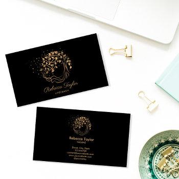 modern trendy life coach tree of life gold yoga business card